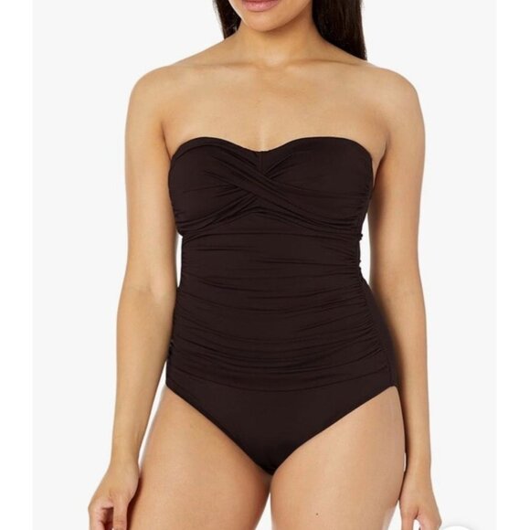 Anne Cole Swimsuit Womens 8 Black Twist Front Shirred One Piece Full Coverage - Picture 3 of 11